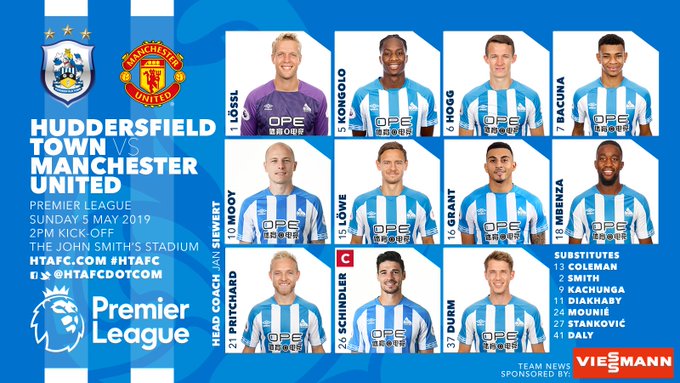 Formacionet zyrtare: Huddersfield – Manchester United